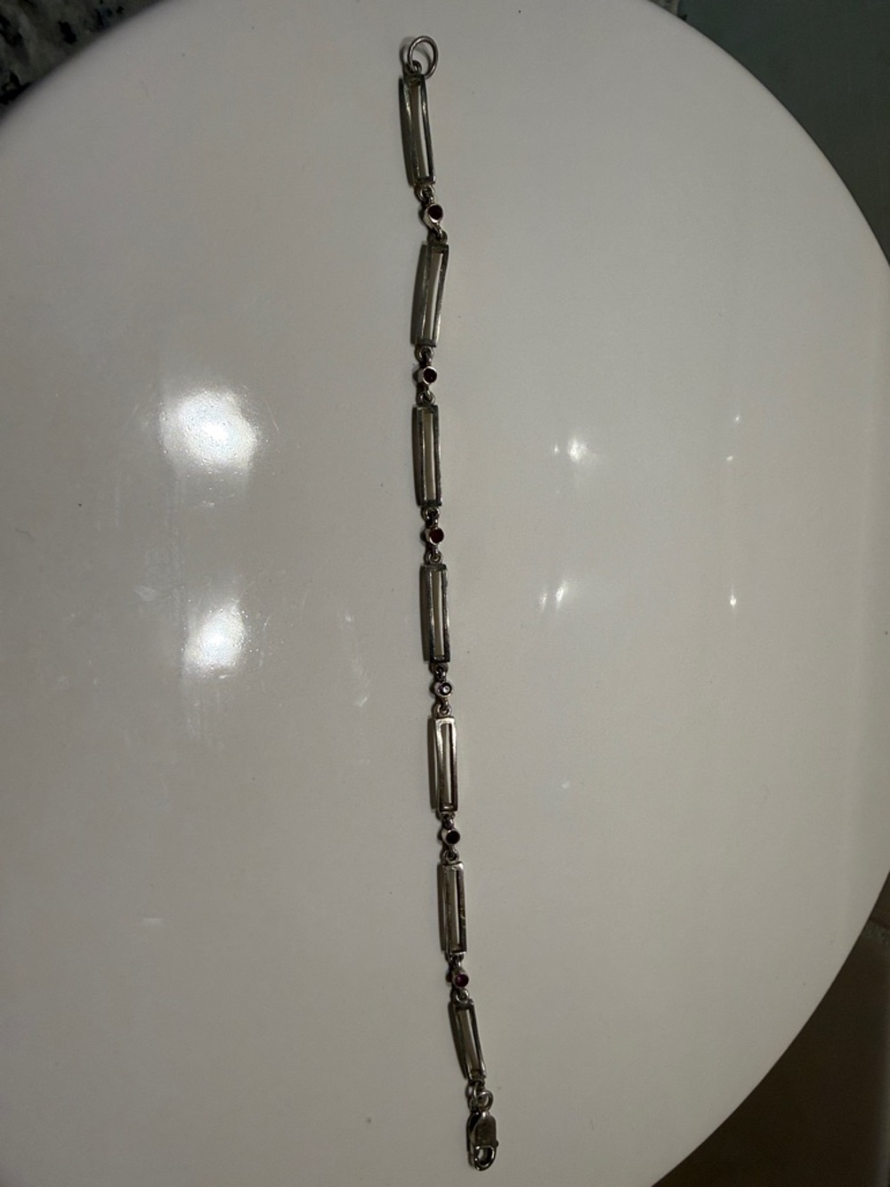 Sterling Silver Bar Link Bracelet with amethyst stones  - Silver